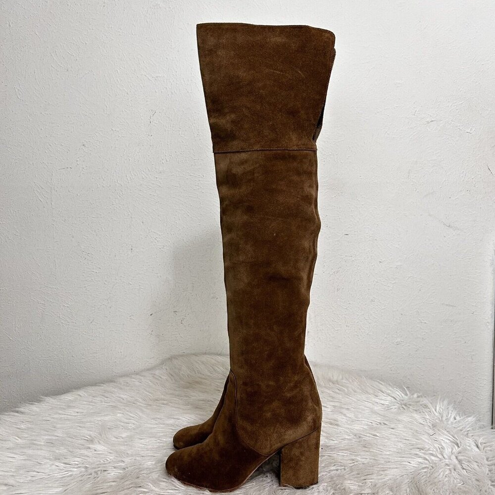 Via Spiga Finlay Boots Brown Suede Leather Over the Knee  3.75" Block Heel 8.5 M